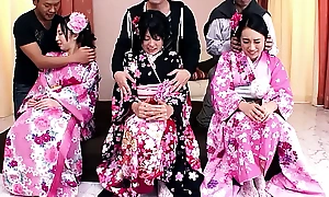 Hand-picked Japanese Orgy with three cute JAV Teens with Puristic Pussy