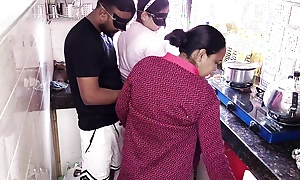 Hot and Sexy Stepsister Kajal And Promila Hardcore Fucking with stepbrother beside Kitchen